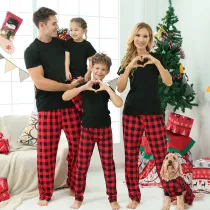Christmas Matching Family Pajamas Personalized Custom Design Black Tshirt Red Plaids Pant Christmas Pajamas Set
