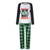 Plus Size Christmas Family Matching Pajamas Sets Dear Santa Naughty Ones and Green Plaids Pants With Dog Cloth
