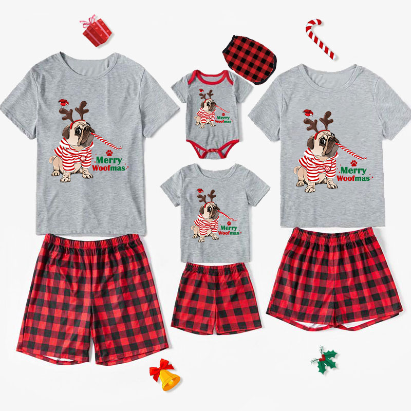 Christmas Matching Family Pajamas French Bulldog Merry Woofmas Short Pajamas Set