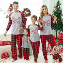 Christmas Matching Family Pajamas Merry Christmas Heart Design Deer Antlers Bell Pajamas Set