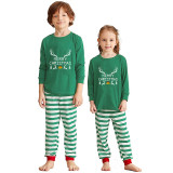 Christmas Matching Family Pajamas Merry Christmas Heart Design Deer Antlers Bell Black Green Pajamas Set