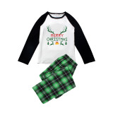 Christmas Matching Family Pajamas Merry Christmas Heart Design Deer Antlers Bell Green Pajamas Set