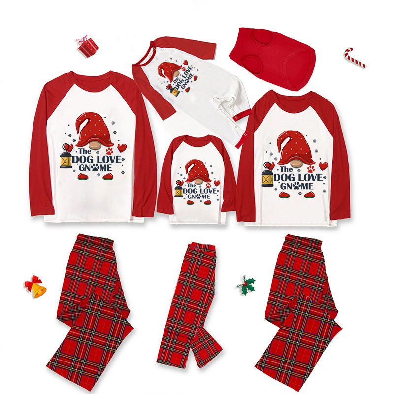 Christmas Matching Family Pajamas Paw Dog Love Gnome Pajamas Set With Dog Cloth