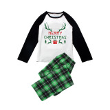 Christmas Matching Family Pajamas Merry Christmas Heart Design Deer Antlers Gift Box Green Pajamas Set