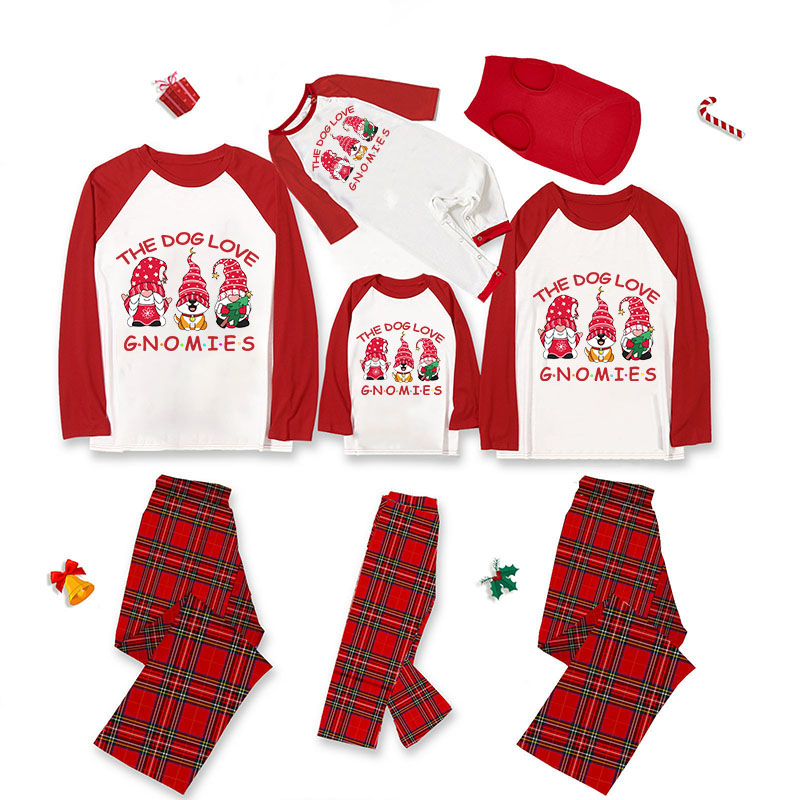 Christmas Matching Family Pajamas Dog Love Gnomies Red Pajamas Set