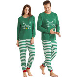 Christmas Matching Family Pajamas Merry Christmas Heart Design Deer Antlers Bell Black Green Pajamas Set