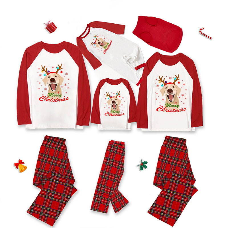Christmas Matching Family Pajamas Labrador Antlers Merry Christmas Color Pajamas Set