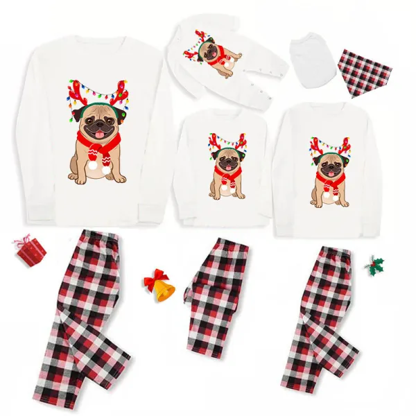 Christmas Matching Family Pajamas French Bulldog Neon Lamp Antlers Pajamas Set