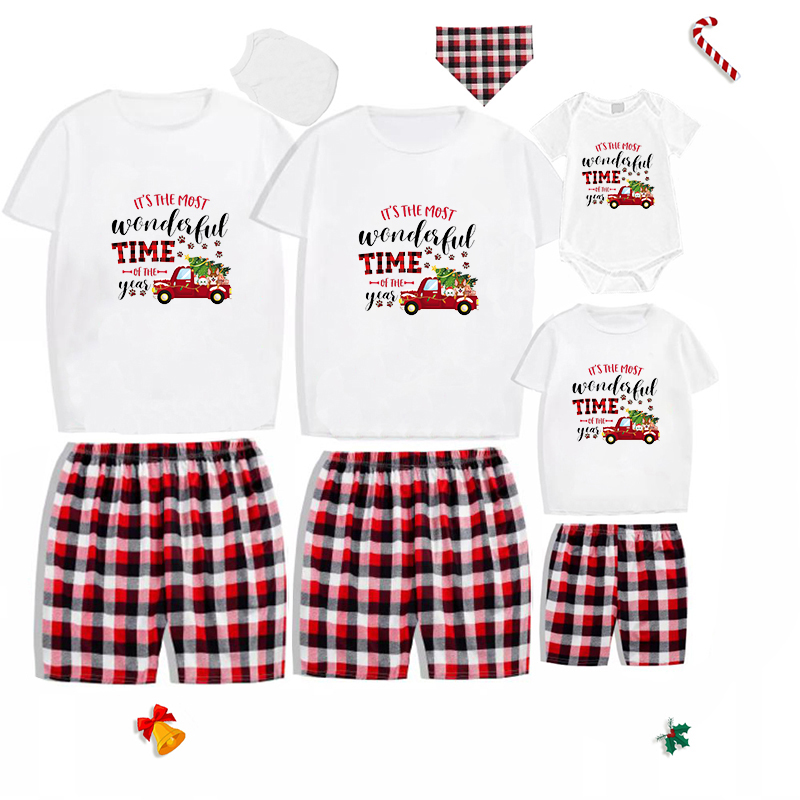 Christmas Matching Family Pajamas Most Wonderful Time Of The Year Pet Paw Car Short Pajamas Set