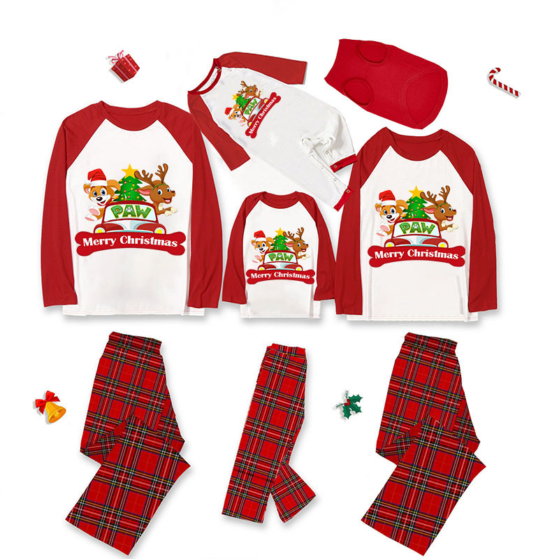 Christmas Matching Family Pajamas Merry Christmas Puppy Dog Deer Together Red Pajamas Set