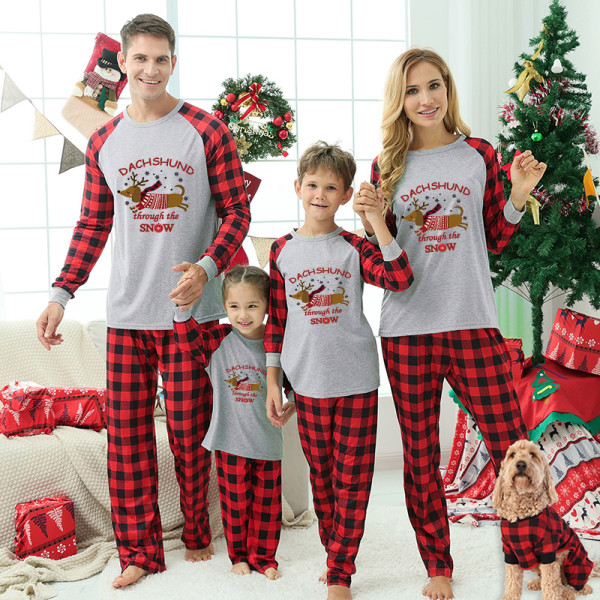 Christmas Matching Family Pajamas Red Dachshund Through The Snow Plaids ...