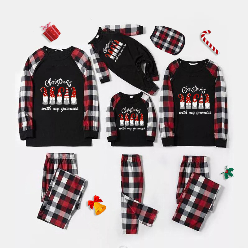 Christmas Matching Family Pajamas Christmas With My Gnomies Black Plaids Pajamas Set