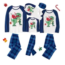 KidsHoo Exclusive Design Christmas Matching Family Pajamas Santa Jurassic Dinosaur Green Blue Plaids Pajamas Set