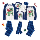 2022 KidsHoo Exclusive Design Christmas Matching Family Pajamas Santa Jurassic Dinosaur Green Blue Plaids Pajamas Set