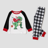 KidsHoo Exclusive Design Christmas Matching Family Pajamas Santa Jurassic Dinosaur Green Blue Plaids Pajamas Set