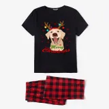 Christmas Matching Family Pajamas Labrador Antlers Merry Christmas Black Pajamas Set