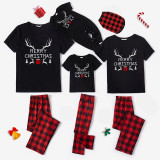 Christmas Matching Family Pajamas Merry Christmas Heart Design Deer Antlers Gift Box Black Short Pajamas Set
