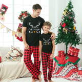 Christmas Matching Family Pajamas Merry Christmas Heart Design Deer Antlers Bell Black Short Pajamas Set