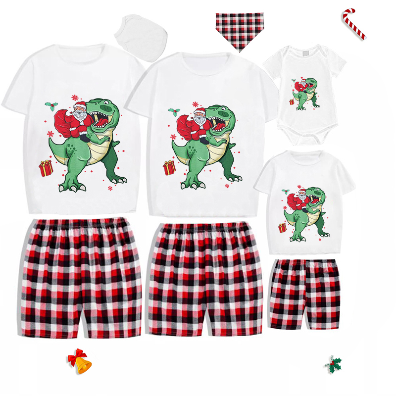 2022 KidsHoo Exclusive Design Christmas Matching Family Pajamas Santa Jurassic Dinosaur Black Pajamas Set