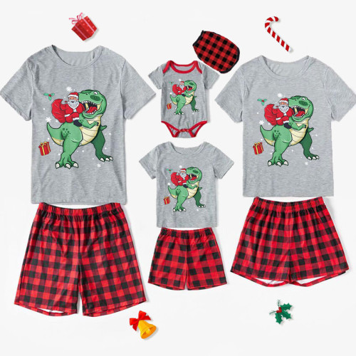 2022 KidsHoo Exclusive Design Christmas Matching Family Pajamas Santa Jurassic Dinosaur Short Pajamas Set