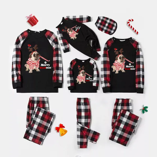 Christmas Matching Family Pajamas French Bulldog Merry Woofmas Black Pajamas Set