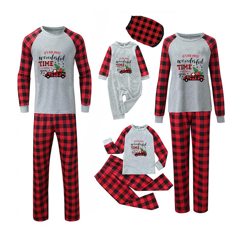 Christmas Family Matching Pajamas It's Most Wonderful Time Of Year Red Car Plaids Pajamas Set