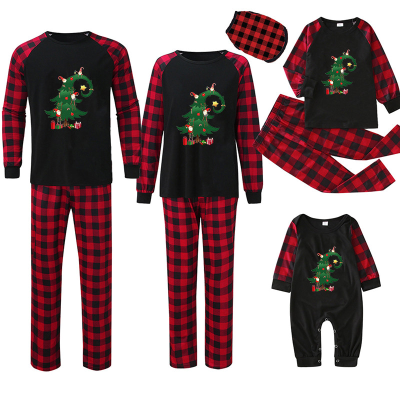 Christmas Family Matching Pajamas Green Christmas Tree Black Pajamas Set