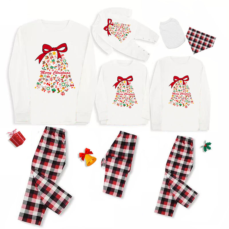 Christmas Family Matching Pajamas Merry Christmas Jingle Bell Plaids Pajamas Set