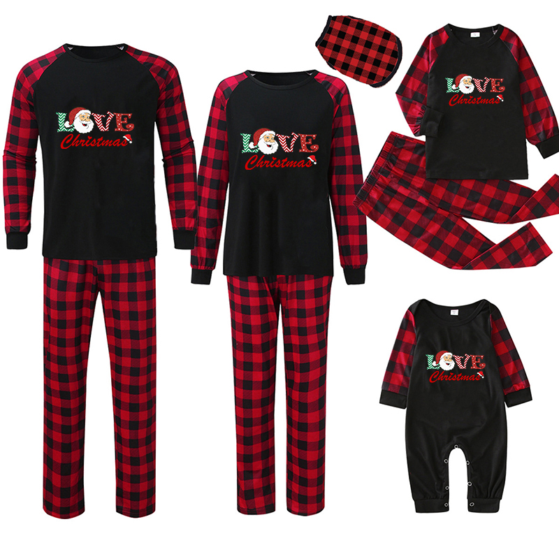 Christmas Family Matching Pajamas Love Santa Christmas Black Pajamas Set