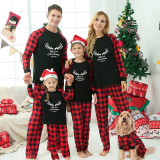 Christmas Family Matching Pajamas Flowers Antlers Merry Christmas Black Pajamas Set