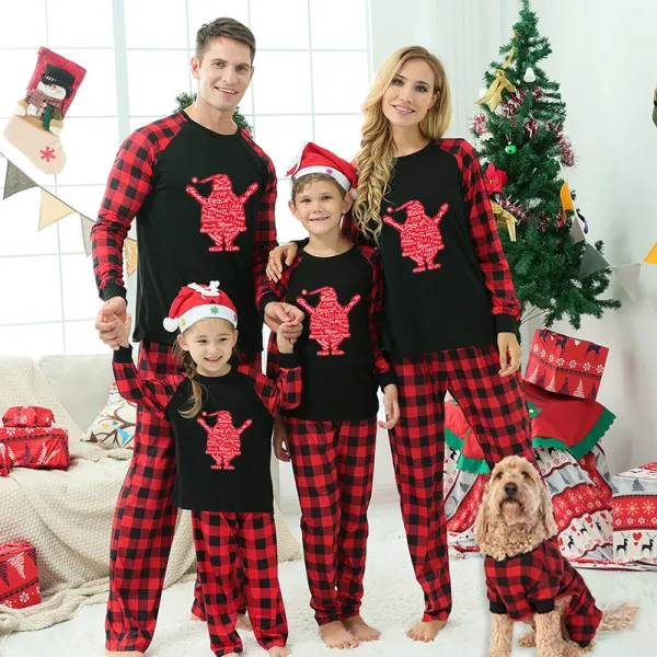 Christmas Family Matching Pajamas Slogan Santa Claus Christmas Black Pajamas Set