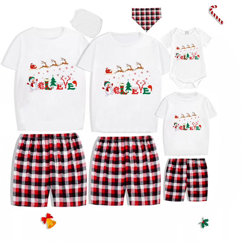 Christmas Family Matching Pajamas Santa Flying Deer Believe Christmas Short Pajamas Set
