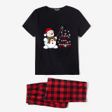 Christmas Family Matching Pajamas Snowman Let It Snow White Snowflake Black Pajamas Set