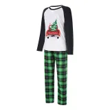 Christmas Matching Family Pajamas Red Plaid Truck with Christmas Tree Green Plaid Pajamas Set