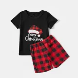 Christmas Matching Family Pajamas Red Plaids Christmas Hat Merry Christmas Letter Black Short Pajamas Set With Baby Pajamas