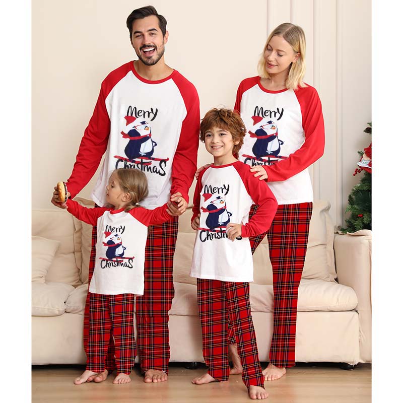 Christmas Matching Family Pajamas Navy Skiing Penguin Merry Christmas Blue Pajamas Set With Baby Pajamas