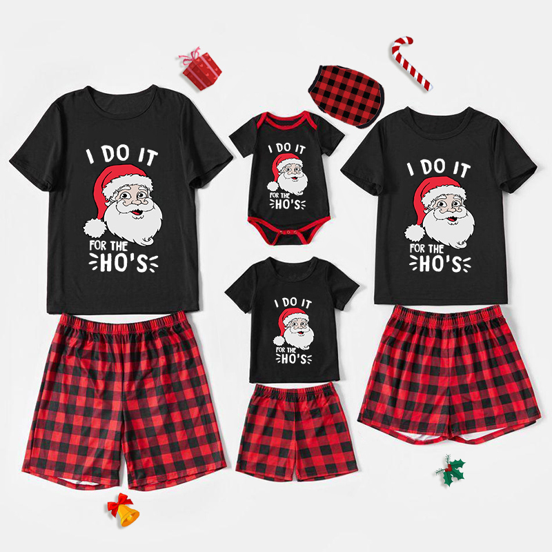 Christmas Matching Family Pajamas I Do It Letter Santa Head Black Short Pajamas Set With Baby Pajamas