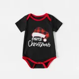 Christmas Matching Family Pajamas Red Plaids Christmas Hat Merry Christmas Letter Black Short Pajamas Set With Baby Pajamas