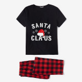 Christmas Matching Family Pajamas Santa Claus with Snowflake and Red Xmas Hat Black Pajamas Set With Baby Pajamas