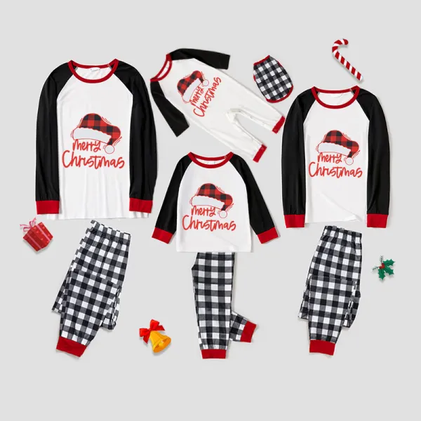 Christmas Matching Family Pajamas Red Plaids Christmas Hat Merry Christmas Letter Red Pajamas Set With Baby Pajamas