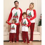 Christmas Matching Family Pajamas Red Plaid Truck with Christmas Tree Blue Pajamas Set With Baby Pajamas