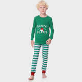 Christmas Matching Family Pajamas Santa Claus with Snowflake and Red Xmas Hat Green Strips Pajamas Set With Baby Pajamas
