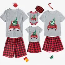 Christmas Matching Family Pajamas Red Plaid Truck with Christmas Tree Short Pajamas Set With Baby Pajamas