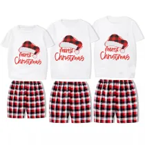 Christmas Matching Family Pajamas Red Plaids Christmas Hat Merry Christmas Letter Short Pajamas Set With Baby Pajamas