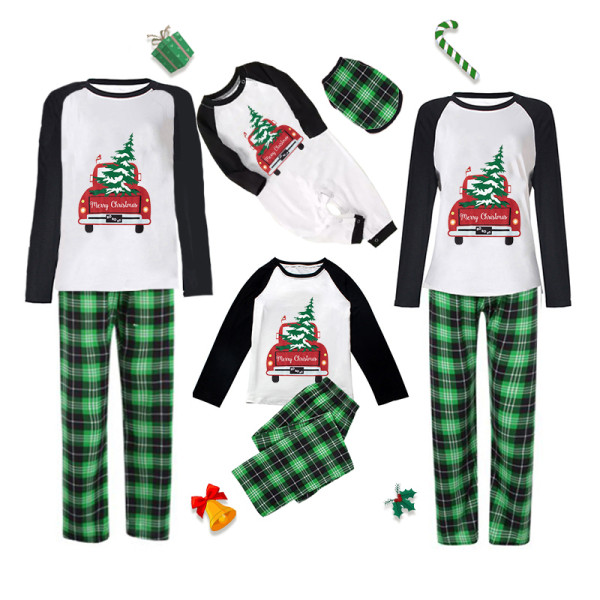 Christmas Matching Family Pajamas Red Plaid Truck with Christmas Tree Green Plaid Pajamas Set With Baby Pajamas