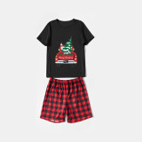 Christmas Matching Family Pajamas Red Plaid Truck with Christmas Tree Black Short Pajamas Set With Baby Pajamas