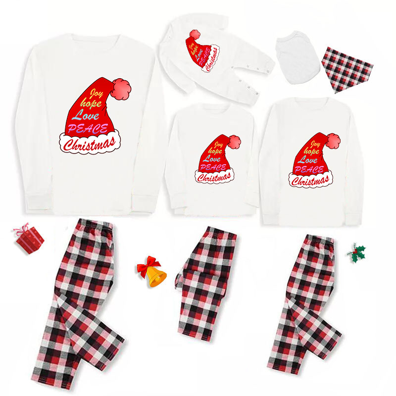 Christmas Matching Family Pajamas Joy Hope Love Peace Christmas Hat White Pajamas Set