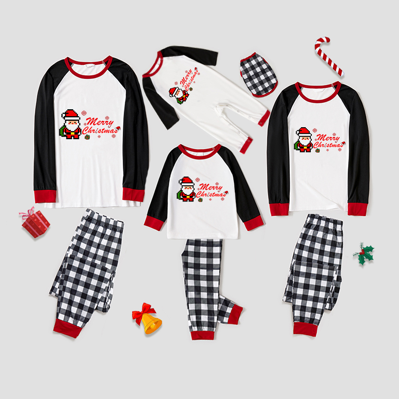 Christmas Matching Family Pajamas Exclusive Design Merry Christmas Puzzle Santa Claus White Pajamas Set
