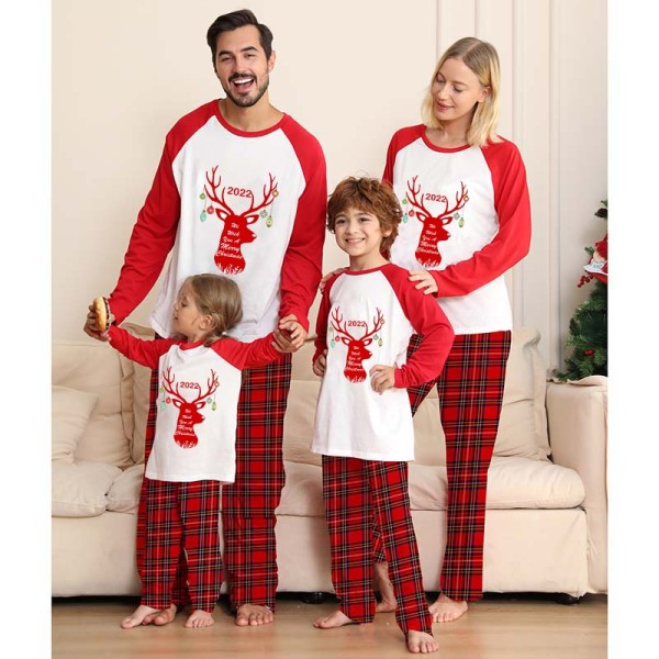 2022 Christmas Matching Family Pajamas Exclusive Design Reindeer Pendant Gray Pajamas Set