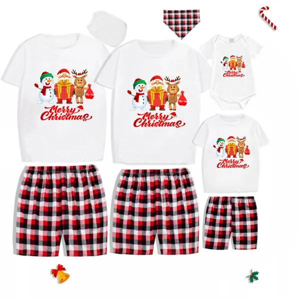 Christmas Matching Family Pajamas Christmas Exclusive Design Santa and Snowman Merry Christmas Gift Box Short Pajamas Set